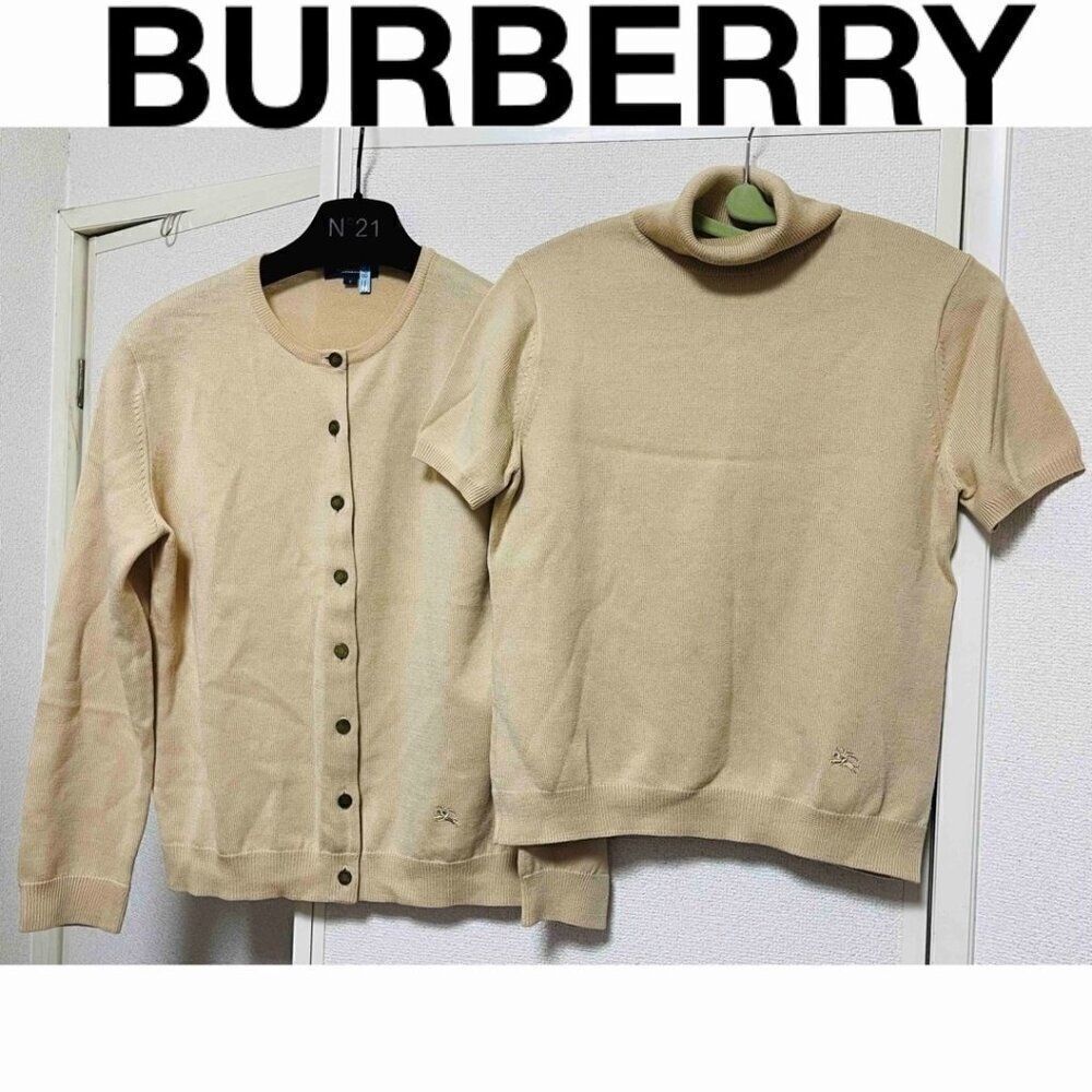Burberry London Beige Wool Knit Cardigan & Turtleneck Sweater Set - Size 2